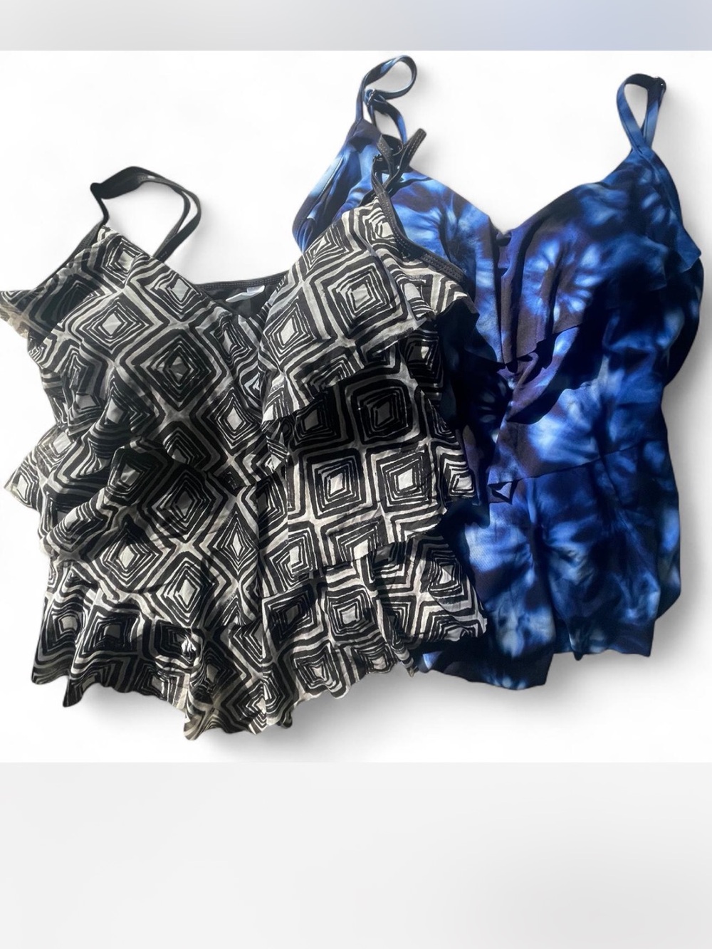 Aqua Green Blue Tie-Dye Camisole & Black Geometric Ruffle from tropical escape